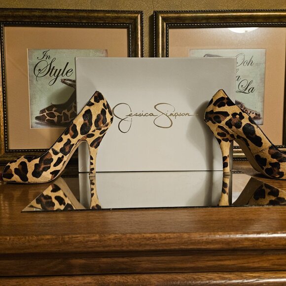 đ„ Jessica Simpson Ginger2 Leopard Peep-Toe Stiletto Heels â Size 6M - Picture 9 of 10
